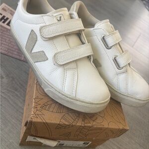 Veja Kids Cream and Gray Sneakers